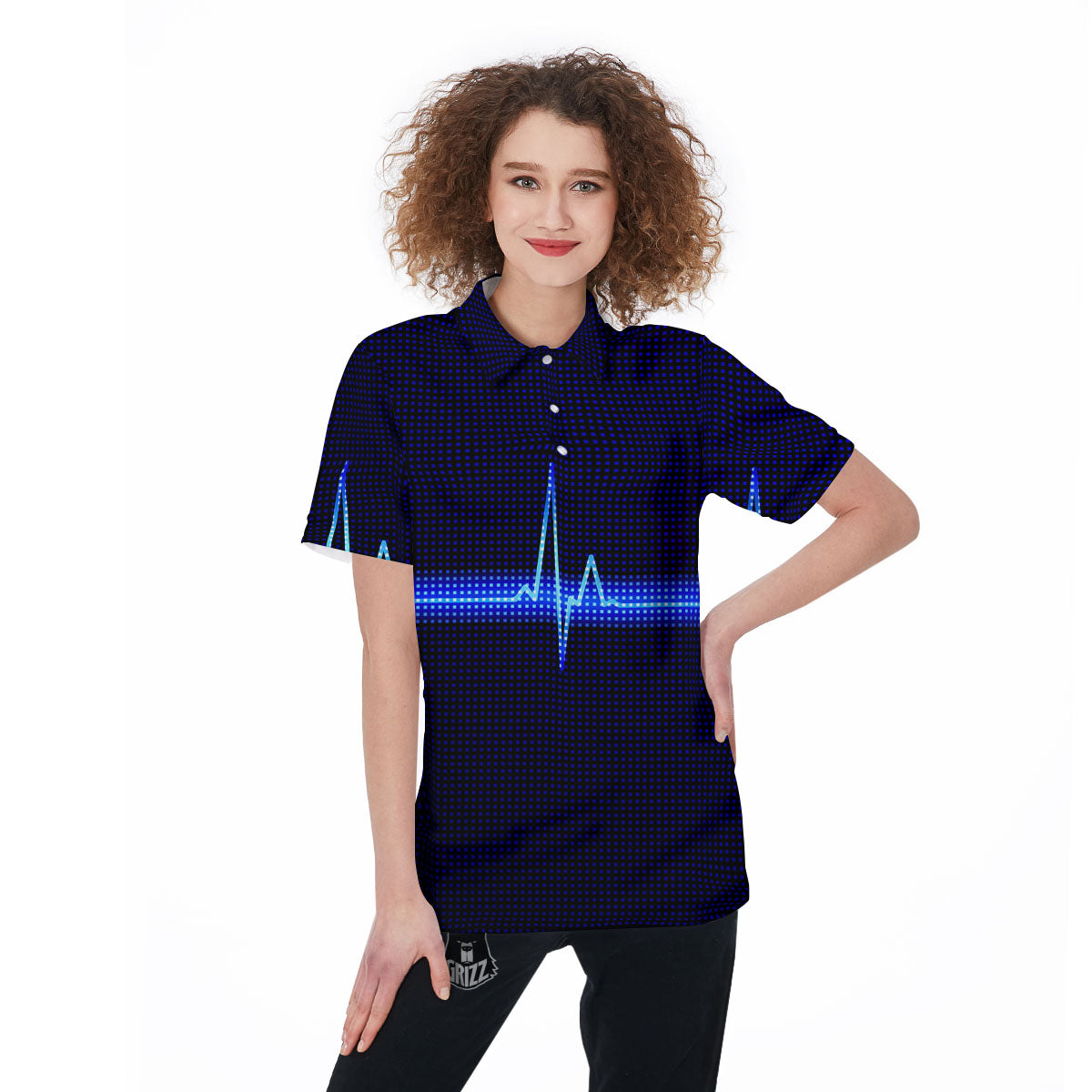 Electrocardiogram Heartbeat Print Women's Golf Shirts-grizzshop