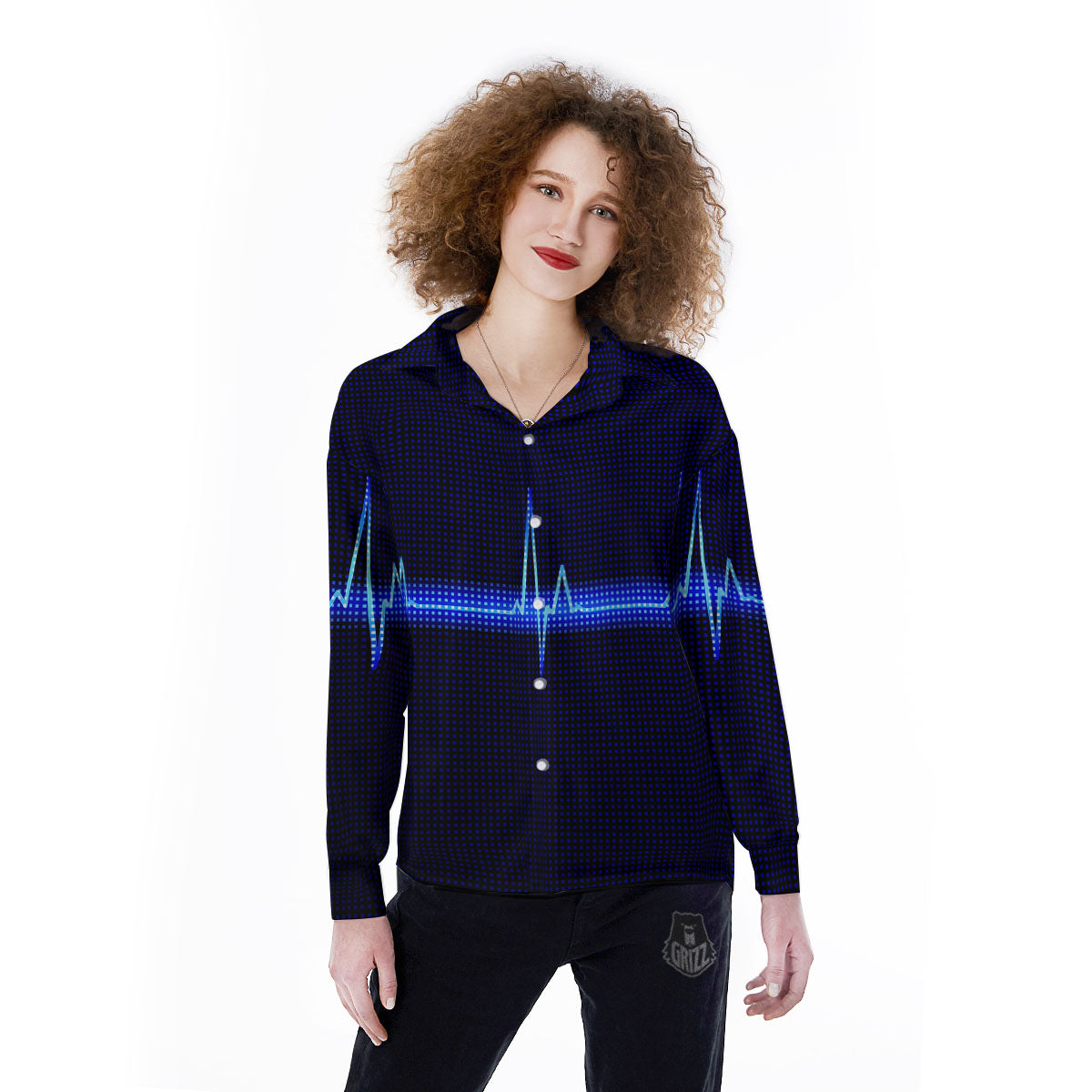 Electrocardiogram Heartbeat Print Women's Long Sleeve Shirts-grizzshop