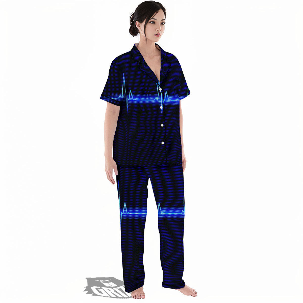 Electrocardiogram Heartbeat Print Women's Pajamas Set-grizzshop