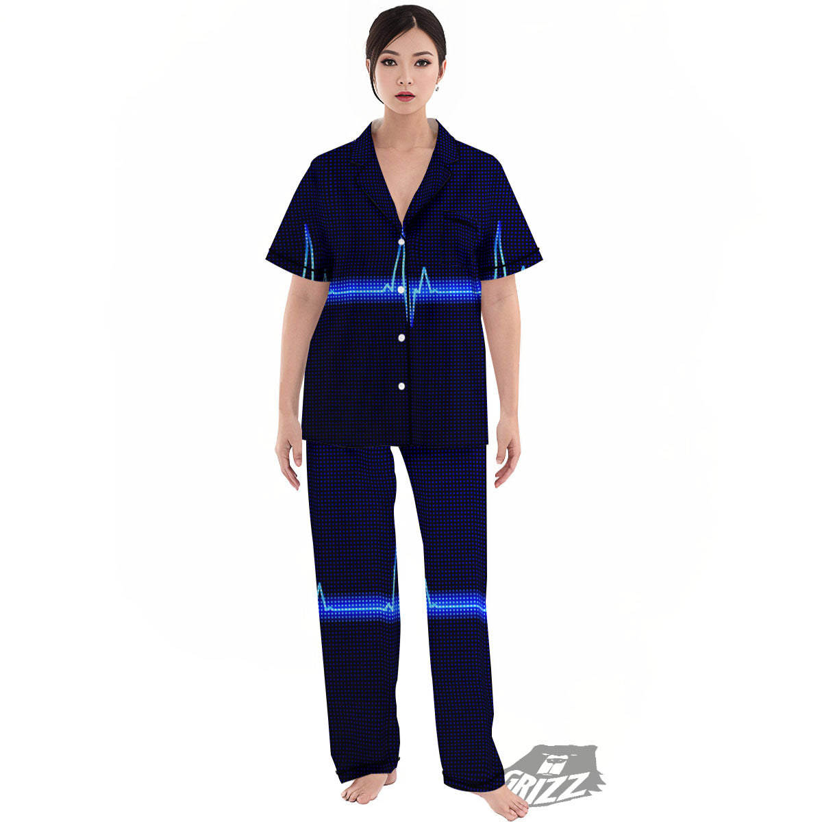 Electrocardiogram Heartbeat Print Women's Pajamas Set-grizzshop