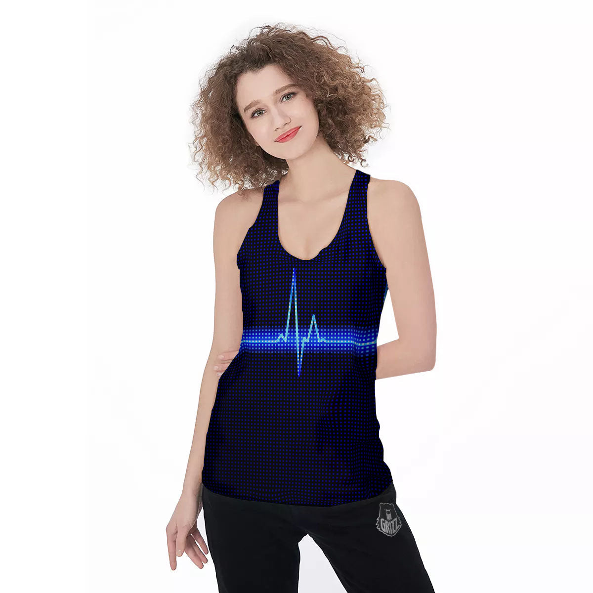 Electrocardiogram Heartbeat Print Women's Racerback Tank Top-grizzshop