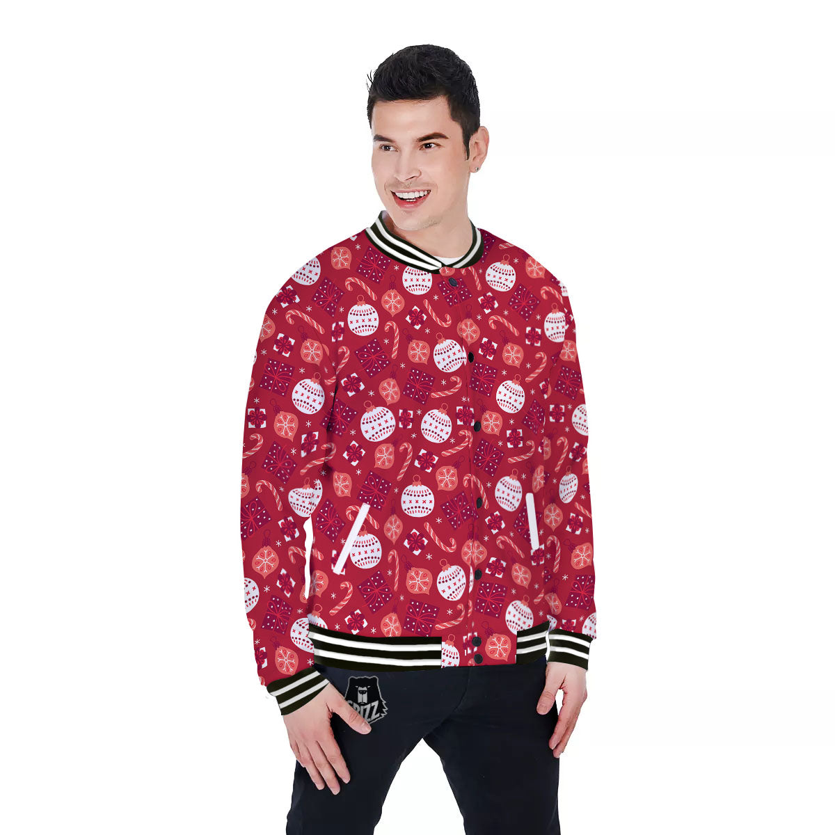 Elements Merry Christmas Print Pattern Baseball Jacket-grizzshop