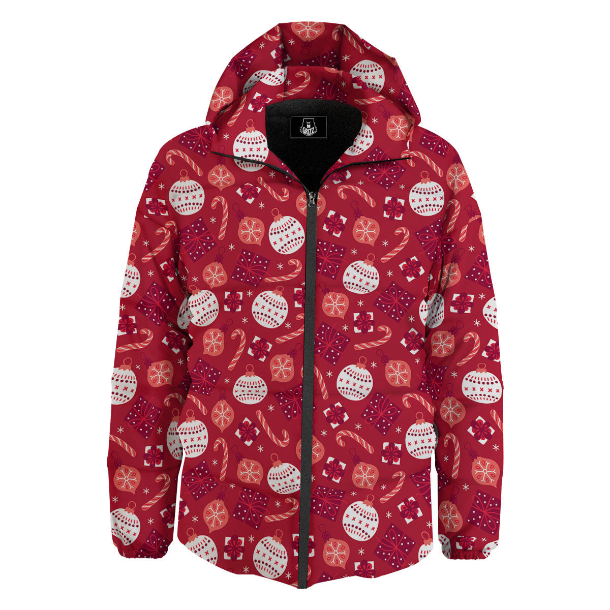 Elements Merry Christmas Print Pattern Down Jacket-grizzshop