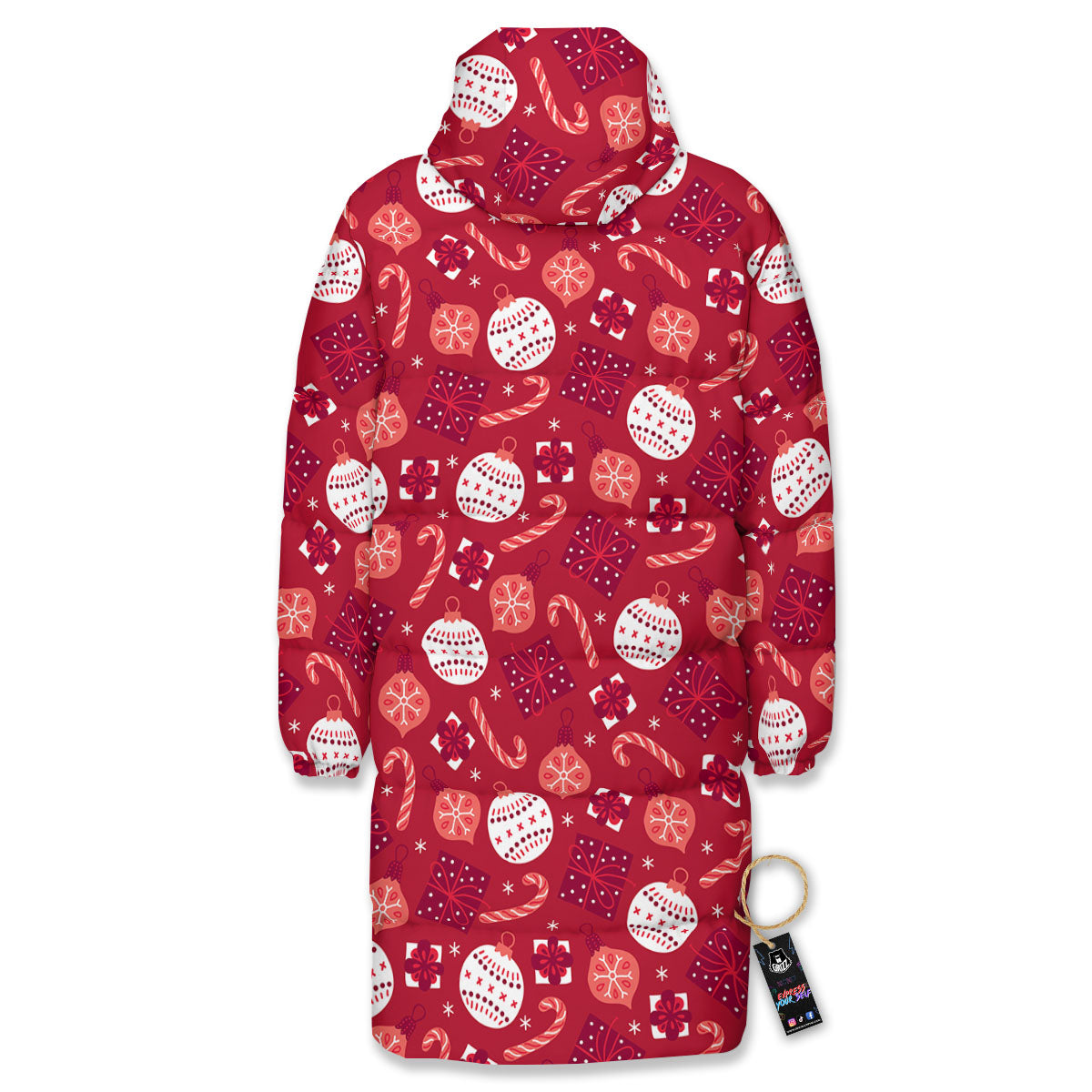 Elements Merry Christmas Print Pattern Long Down Jacket-grizzshop