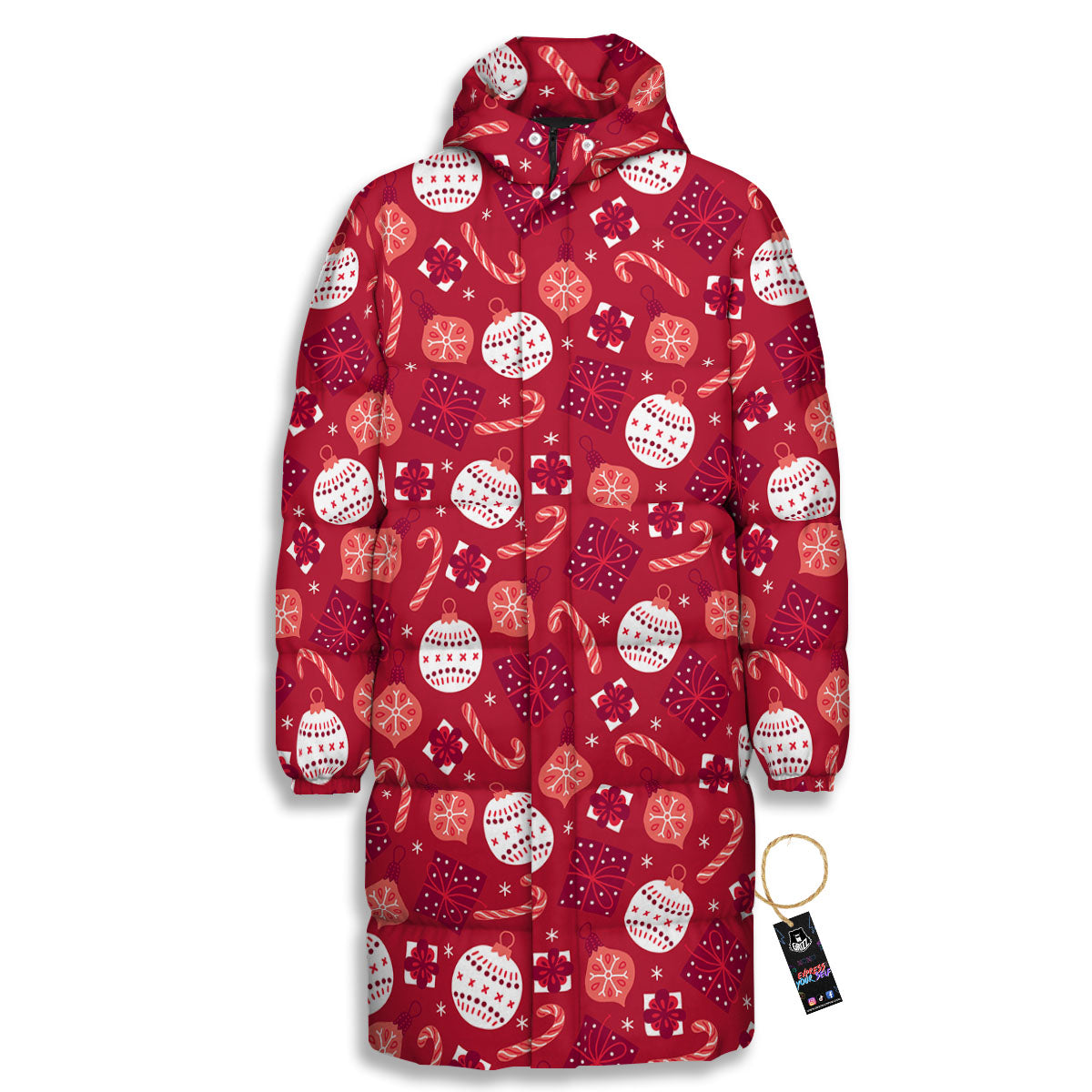 Elements Merry Christmas Print Pattern Long Down Jacket-grizzshop