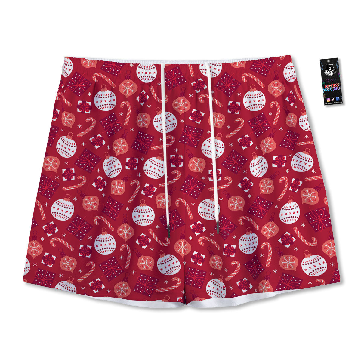 Elements Merry Christmas Print Pattern Mesh Shorts