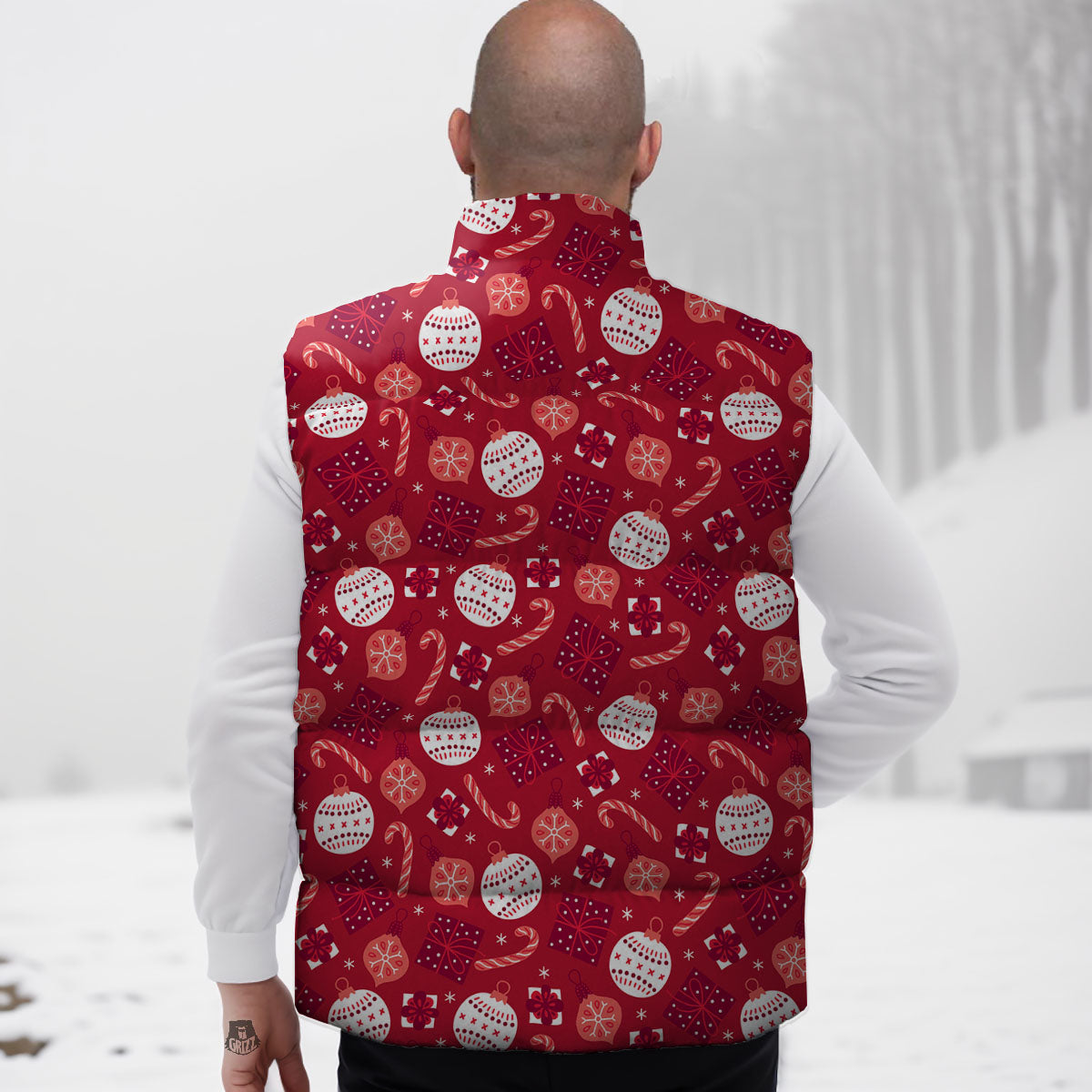 Elements Merry Christmas Print Pattern Down Vest