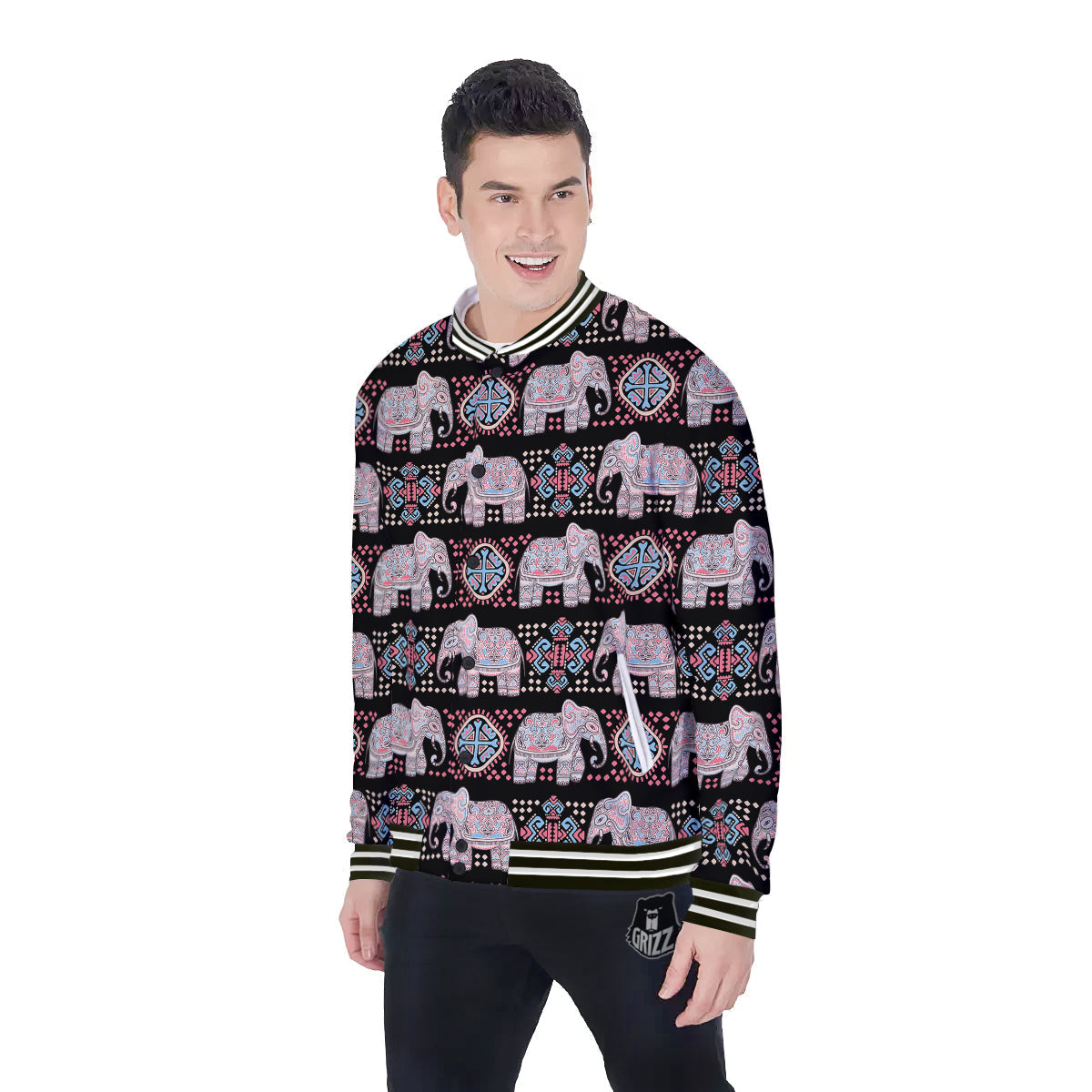 Elephant African Tribal Print Pattern Baseball Jacket-grizzshop