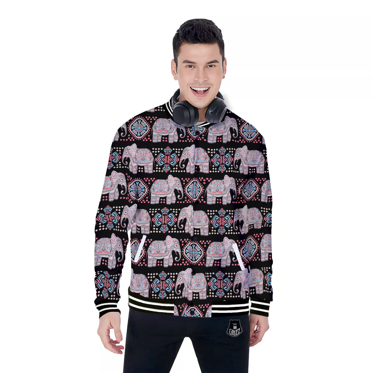 Elephant African Tribal Print Pattern Baseball Jacket-grizzshop