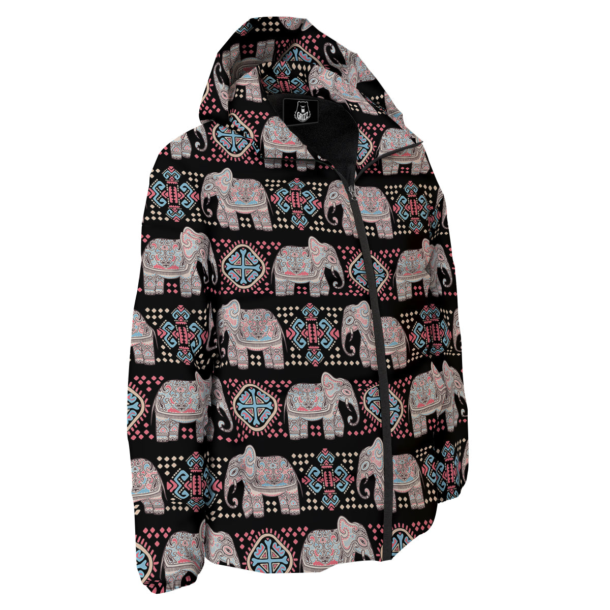 Elephant African Tribal Print Pattern Down Jacket-grizzshop