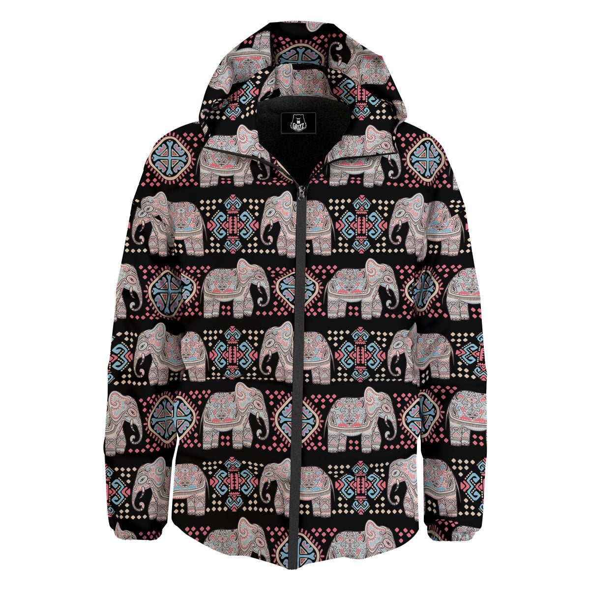 Elephant African Tribal Print Pattern Down Jacket-grizzshop