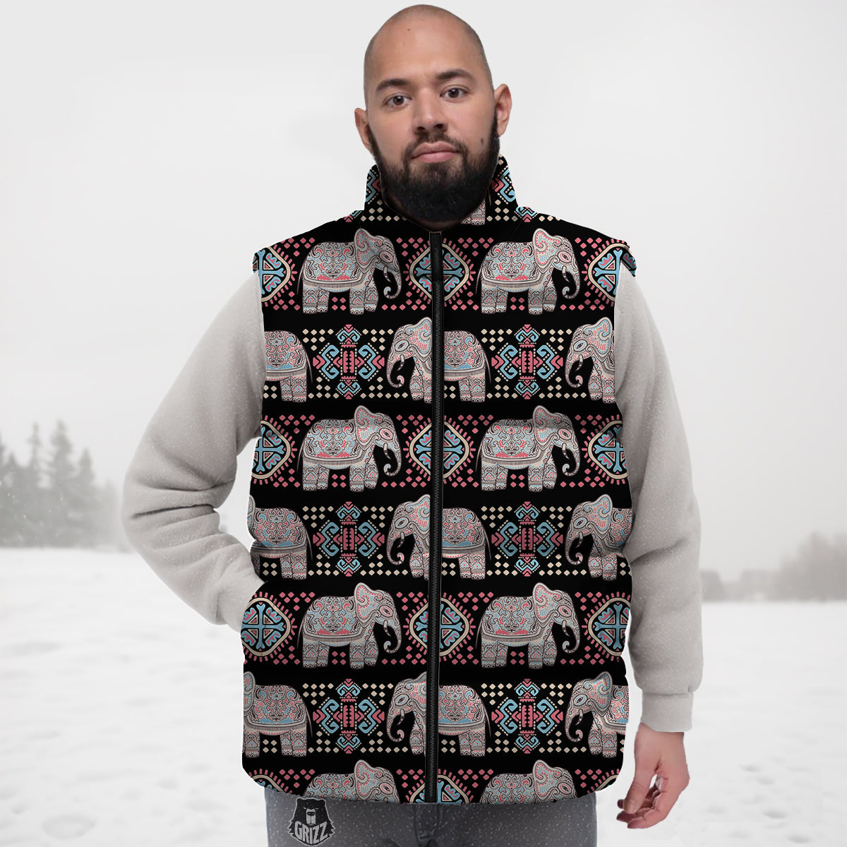 Elephant African Tribal Print Pattern Down Vest