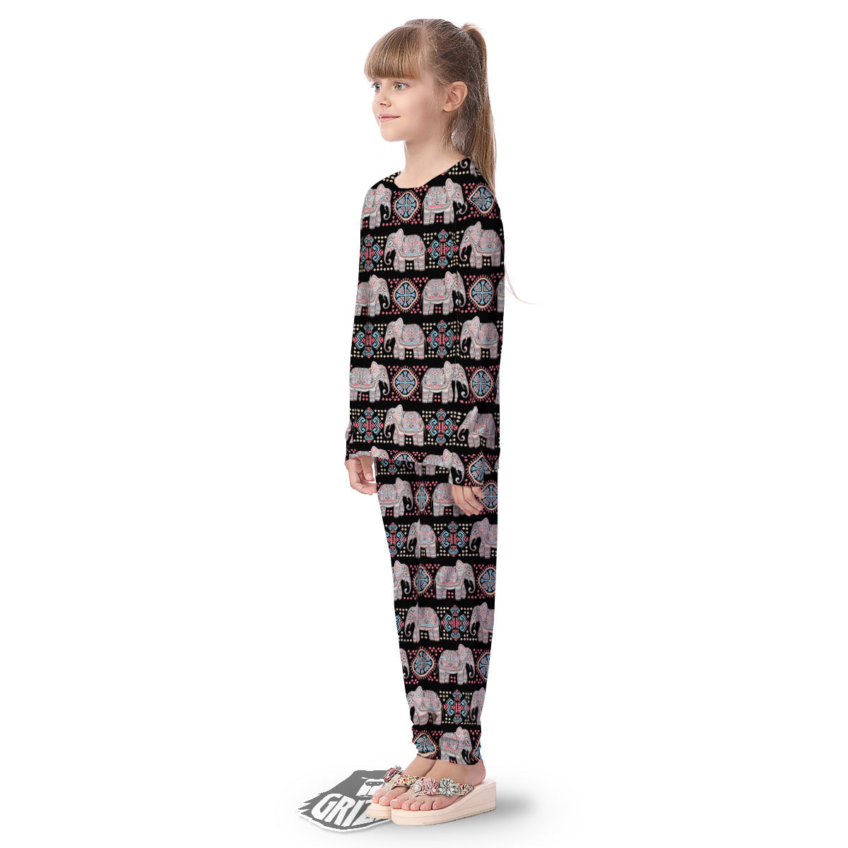 Elephant African Tribal Print Pattern Kid's Pajamas-grizzshop