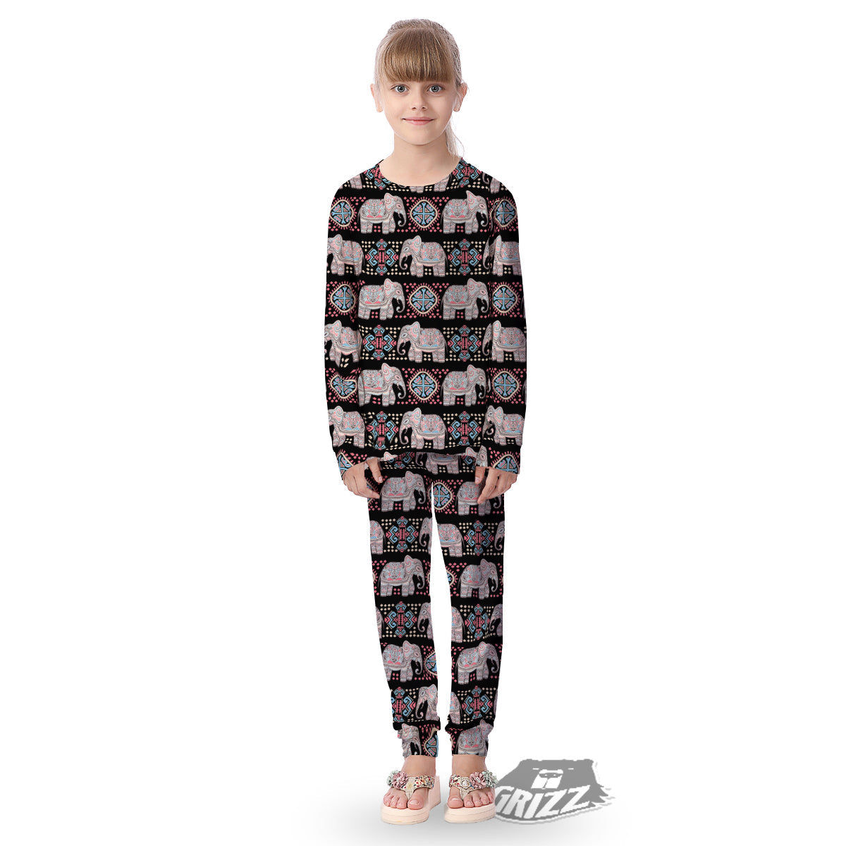 Elephant African Tribal Print Pattern Kid's Pajamas-grizzshop