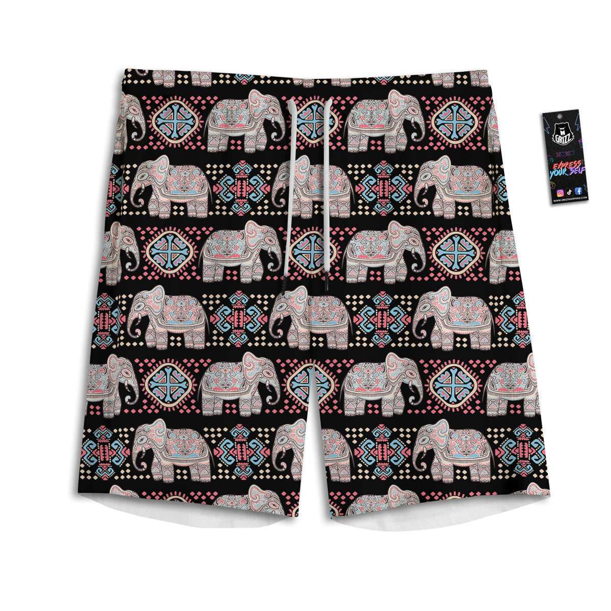 Elephant African Tribal Print Pattern Men's Athletic Shorts