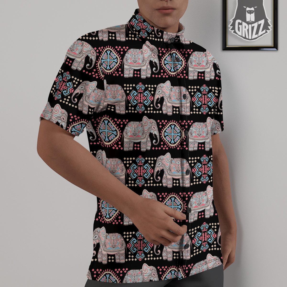 Elephant African Tribal Print Pattern Untucked Shirts-grizzshop