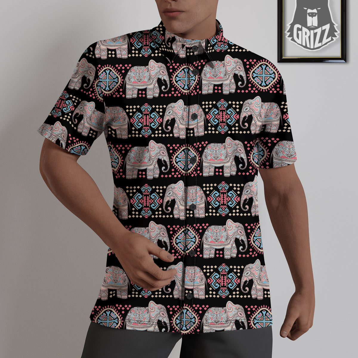 Elephant African Tribal Print Pattern Untucked Shirts-grizzshop