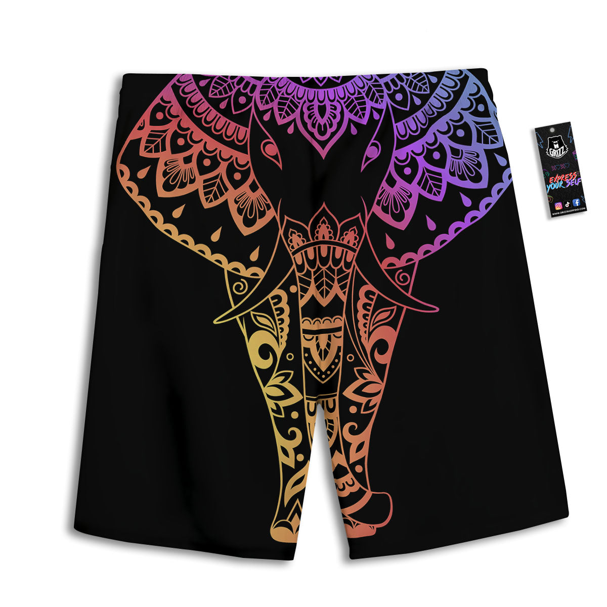 Elephant Black Rainbow Indian Print Men's Athletic Shorts