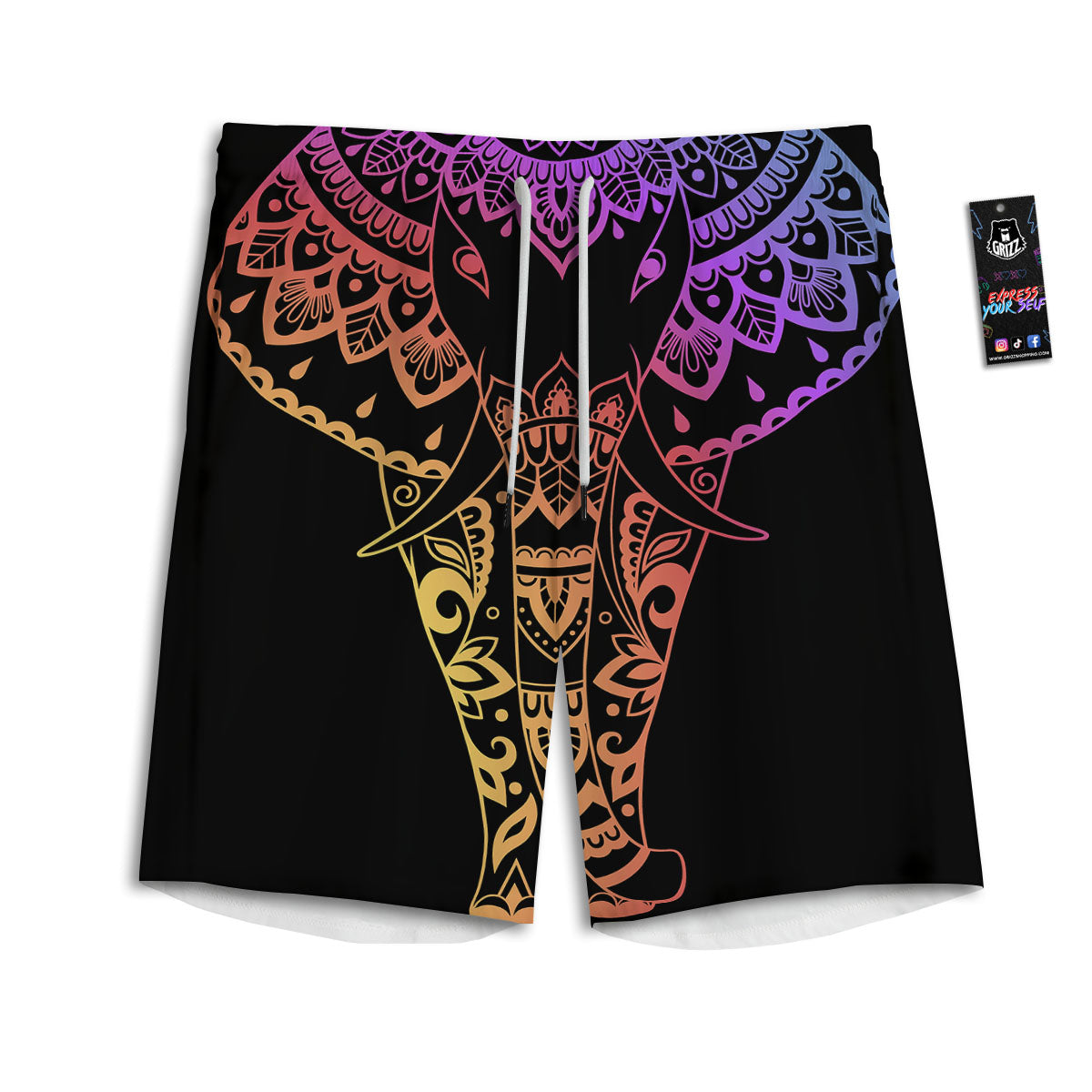 Elephant Black Rainbow Indian Print Men's Athletic Shorts