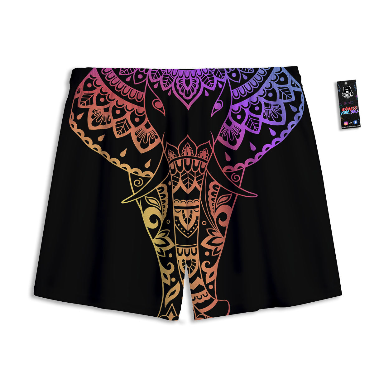 Elephant Black Rainbow Indian Print Mesh Shorts