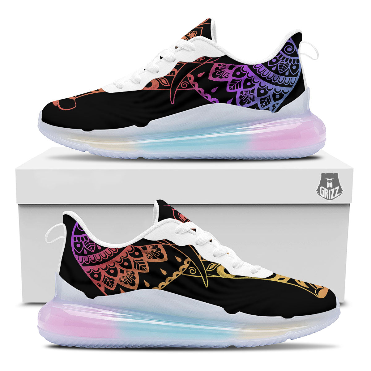 Elephant Black Rainbow Indian Print Running Sneakers-grizzshop