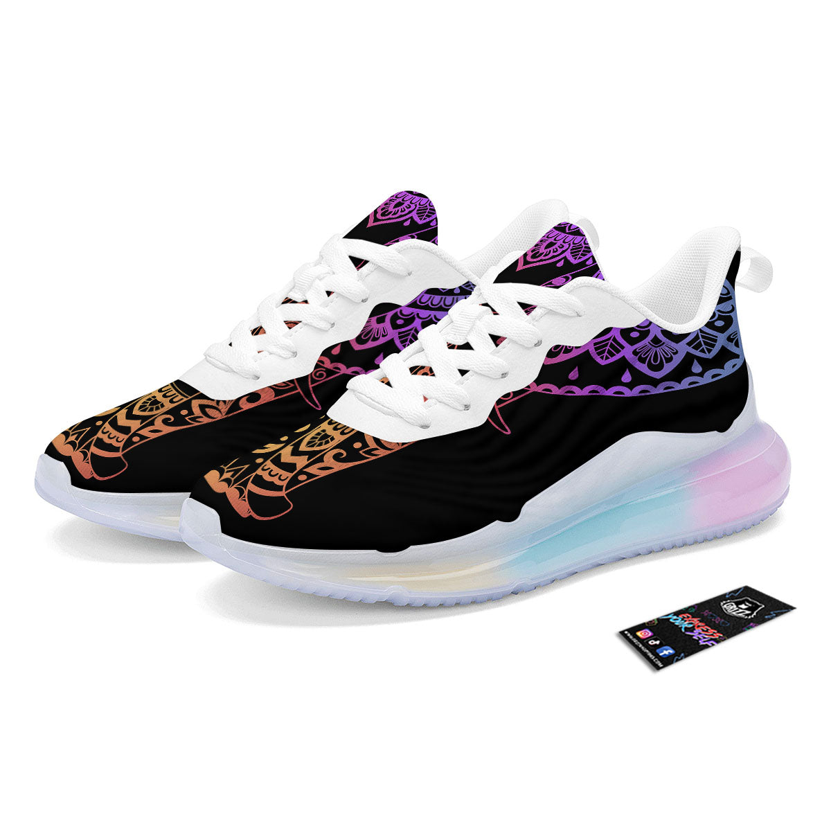 Elephant Black Rainbow Indian Print Running Sneakers-grizzshop