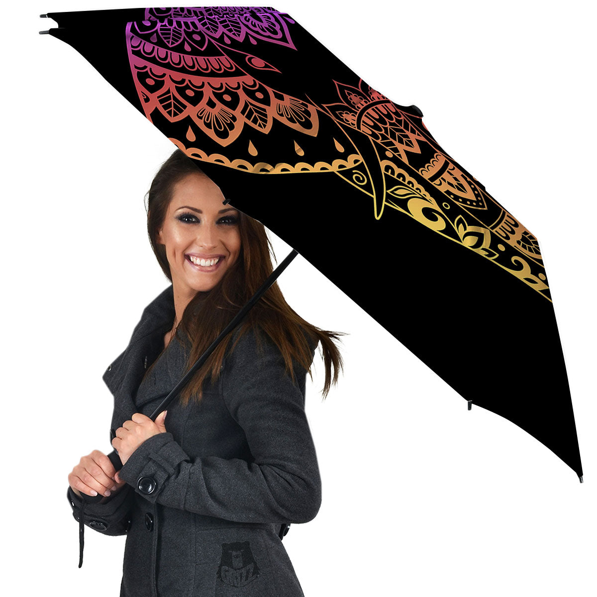 Elephant Black Rainbow Indian Print Umbrella-grizzshop