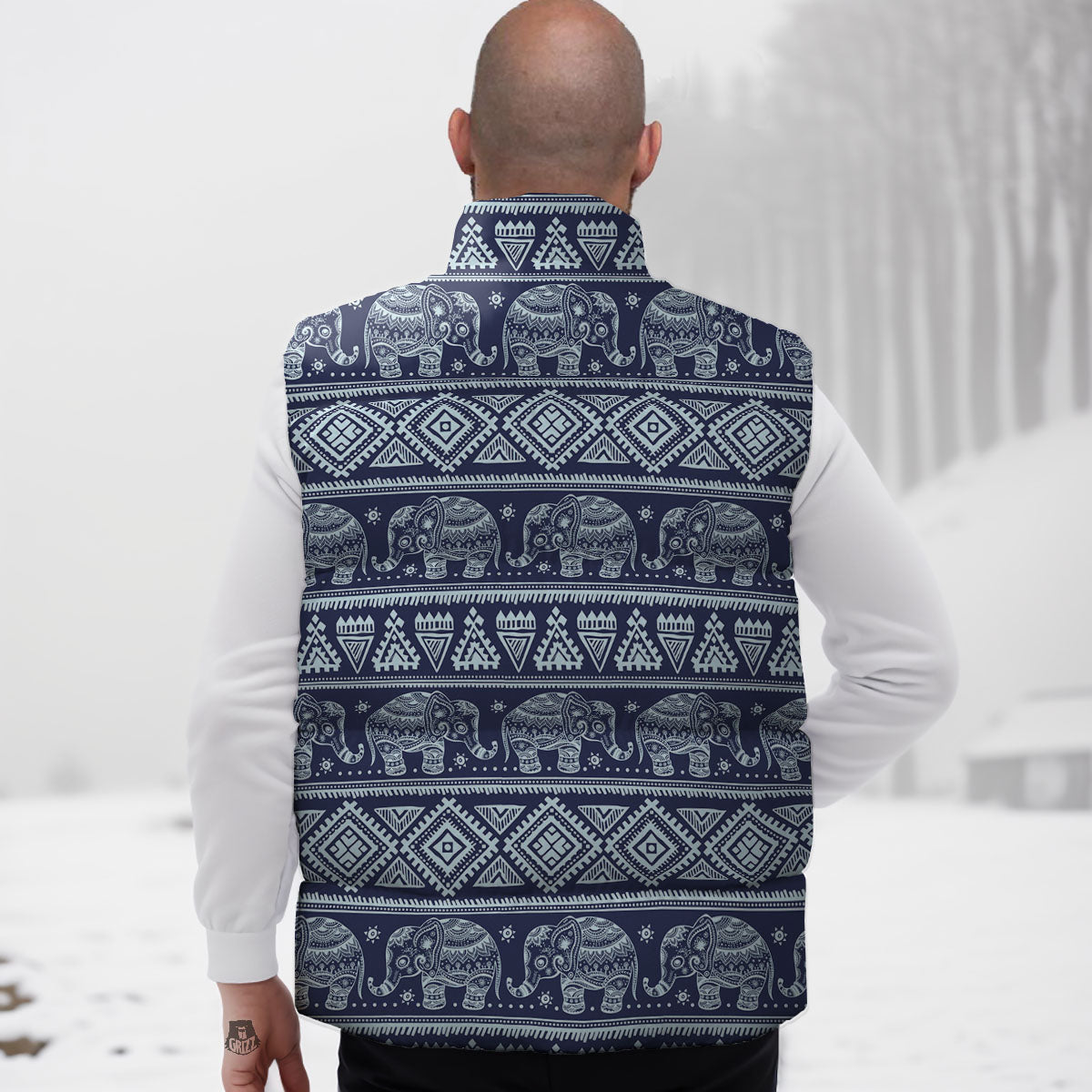 Elephant Indian Blue Print Pattern Down Vest-grizzshop