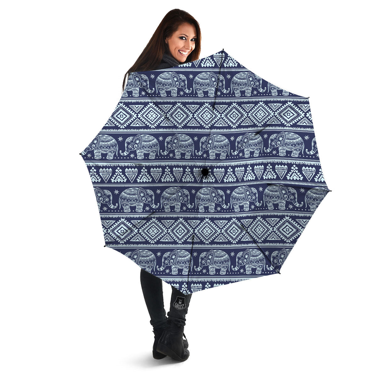 Elephant Indian Blue Print Pattern Umbrella-grizzshop