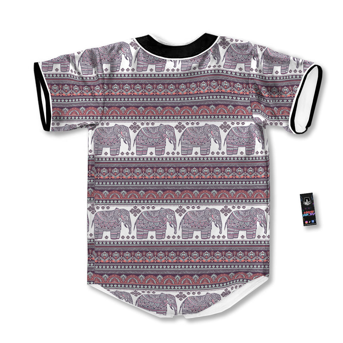 Elephant Indian Bohemian Print Pattern Baseball Jersey-grizzshop