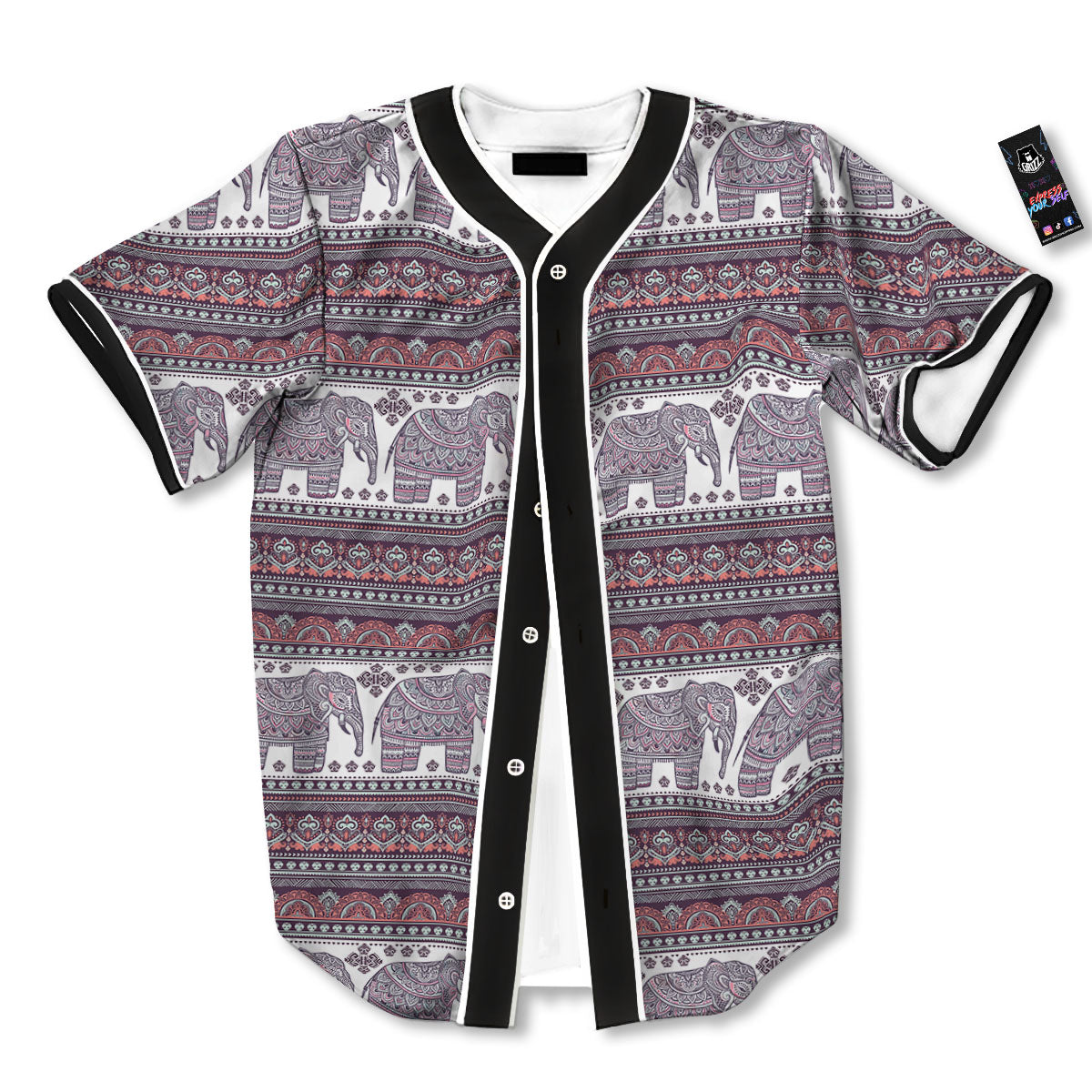 Elephant Indian Bohemian Print Pattern Baseball Jersey-grizzshop