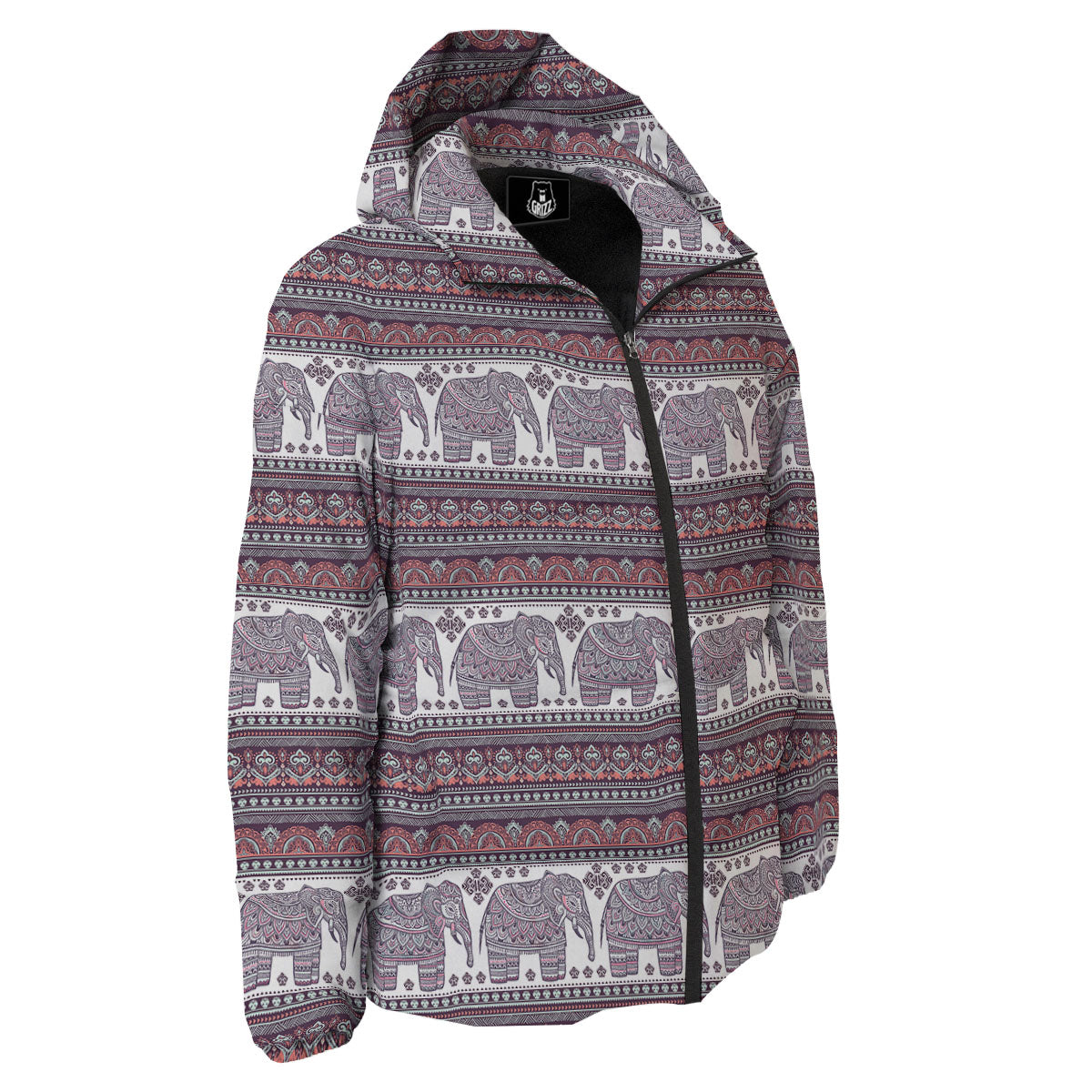 Elephant Indian Bohemian Print Pattern Down Jacket-grizzshop