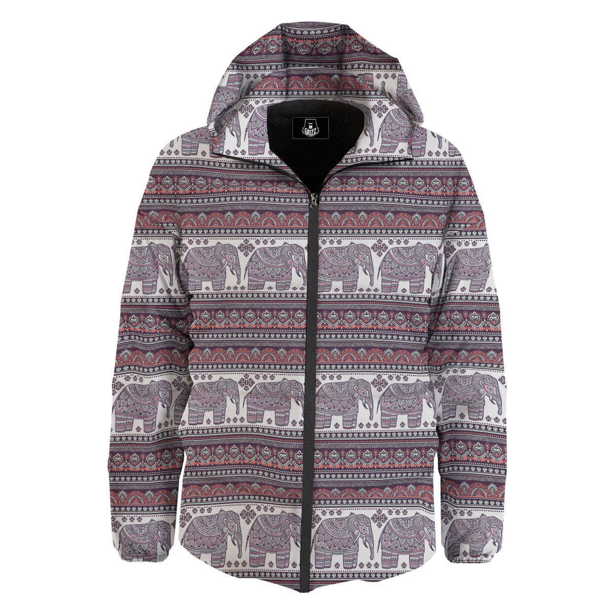 Elephant Indian Bohemian Print Pattern Down Jacket-grizzshop