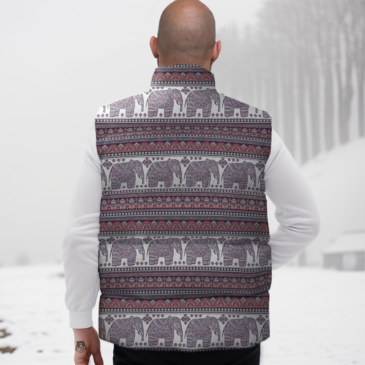 Elephant Indian Bohemian Print Pattern Down Vest