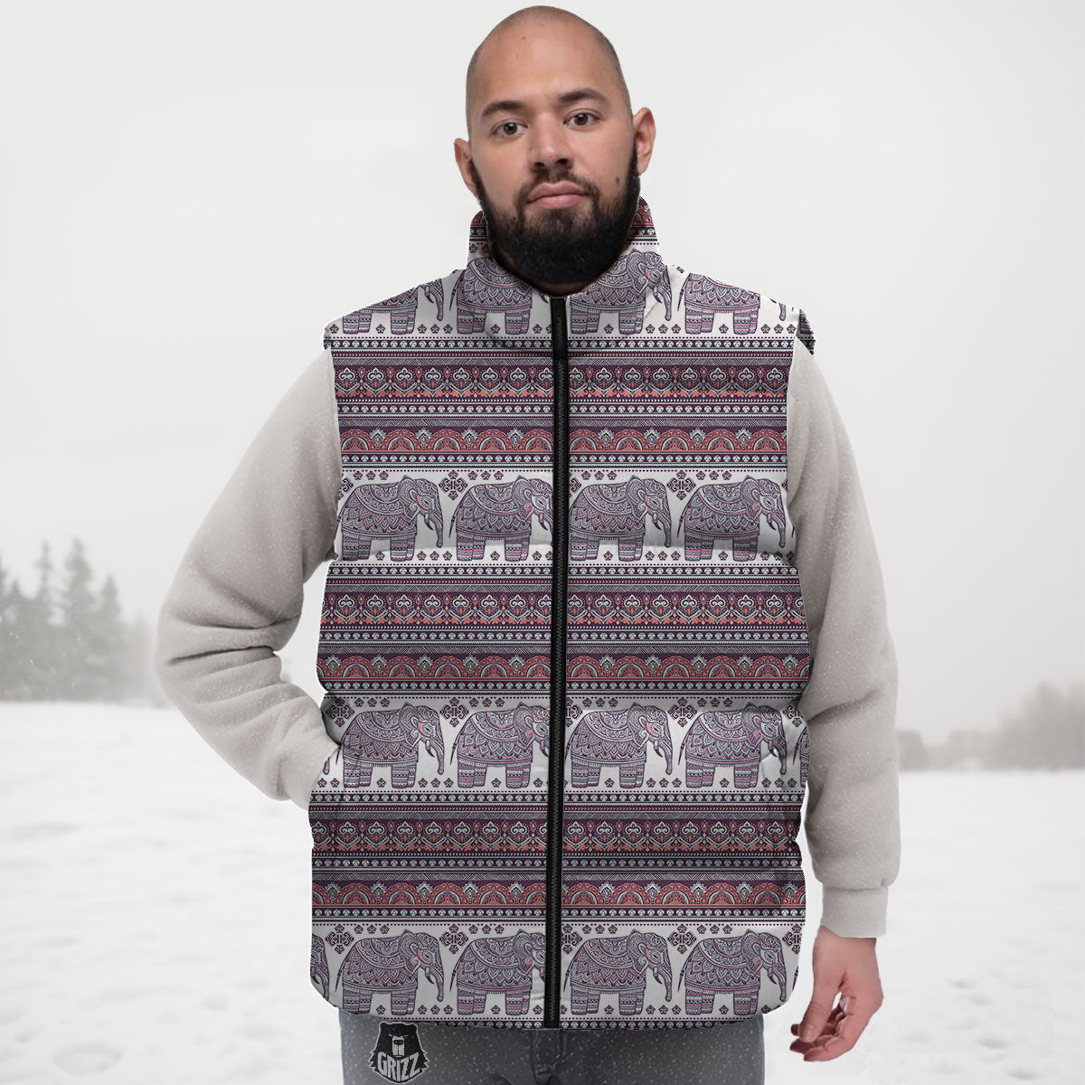 Elephant Indian Bohemian Print Pattern Down Vest