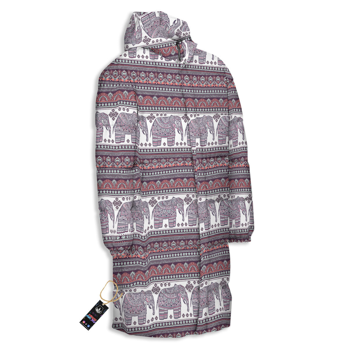Elephant Indian Bohemian Print Pattern Long Down Jacket-grizzshop