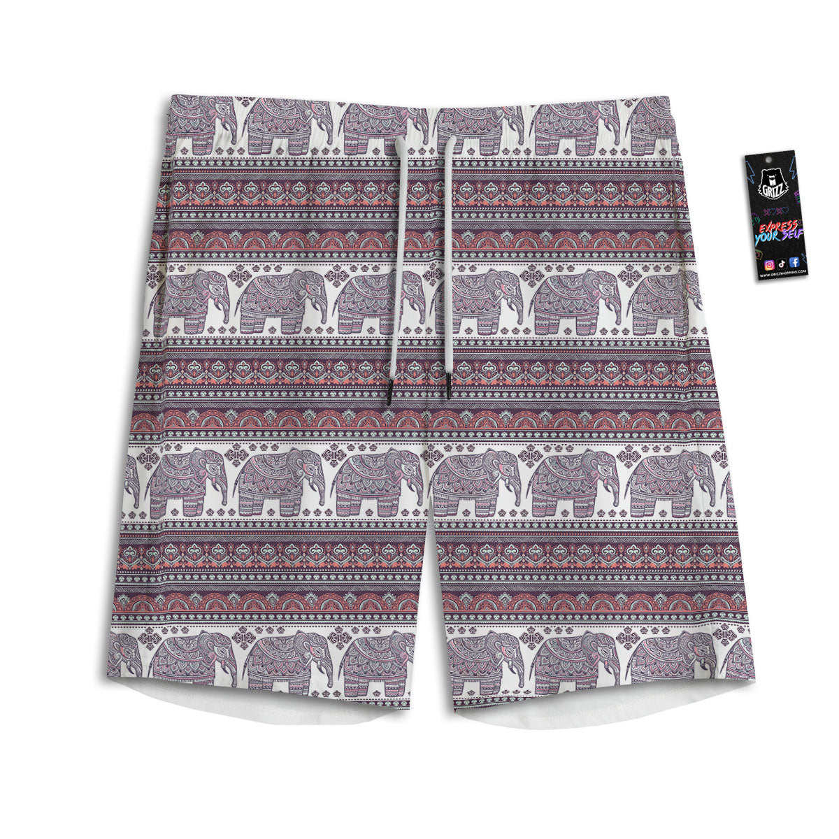 Elephant Indian Bohemian Print Pattern Men's Athletic Shorts