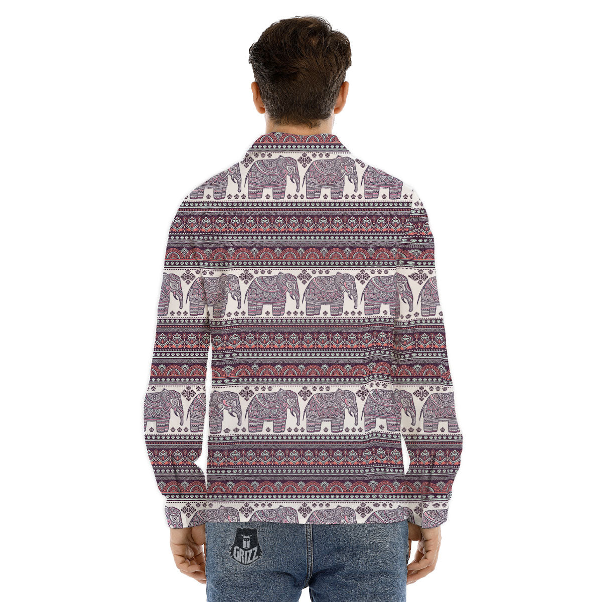 Elephant Indian Bohemian Print Pattern Men's Dress Shirts-grizzshop