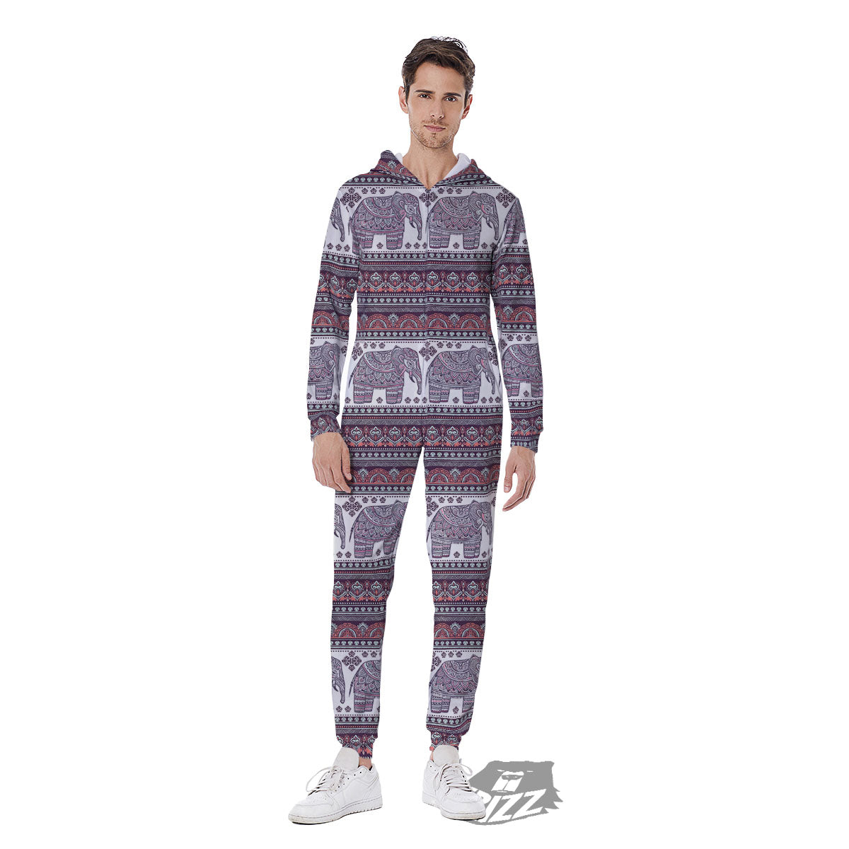 Elephant Indian Bohemian Print Pattern Men's Jumpsuit-grizzshop