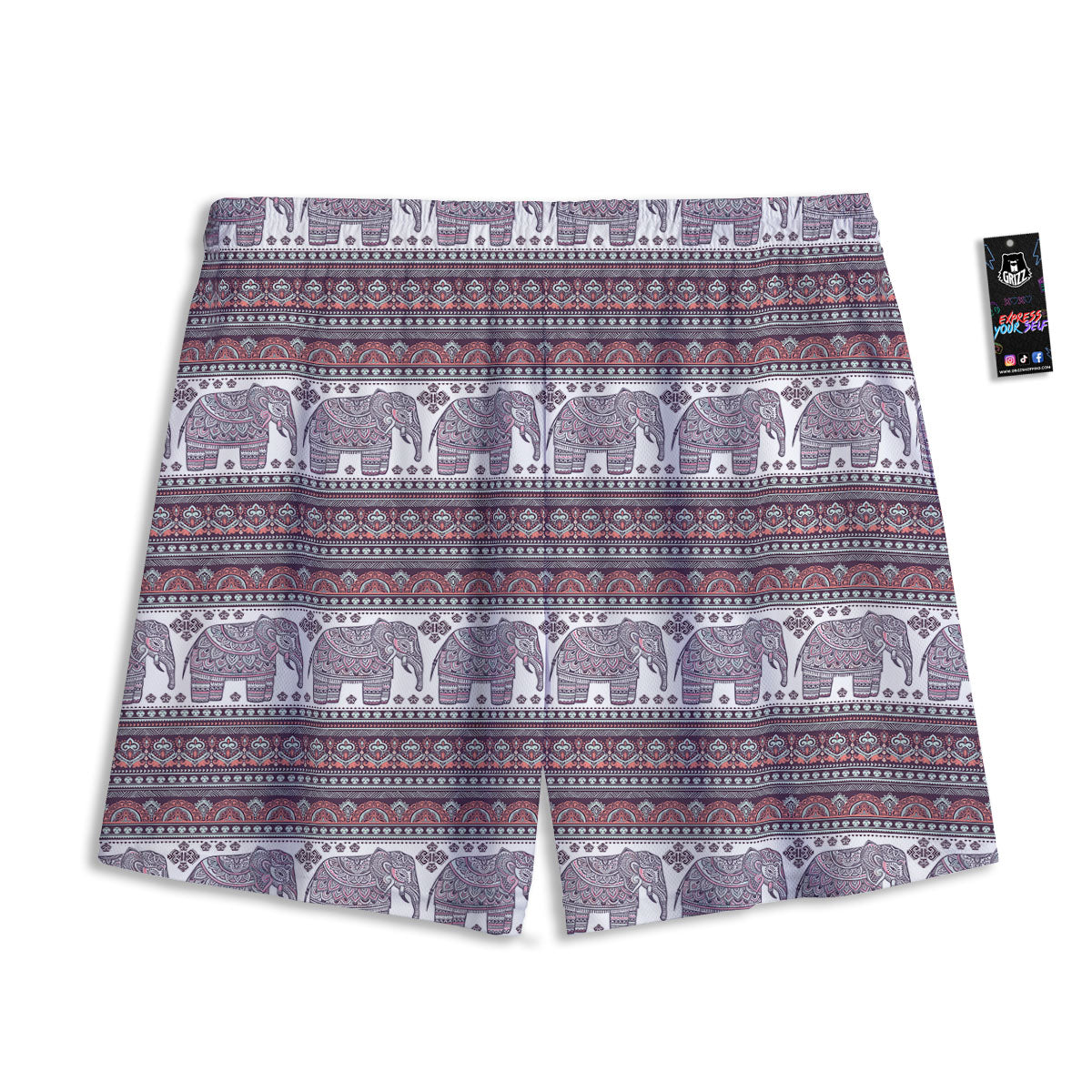 Elephant Indian Bohemian Print Pattern Mesh Shorts