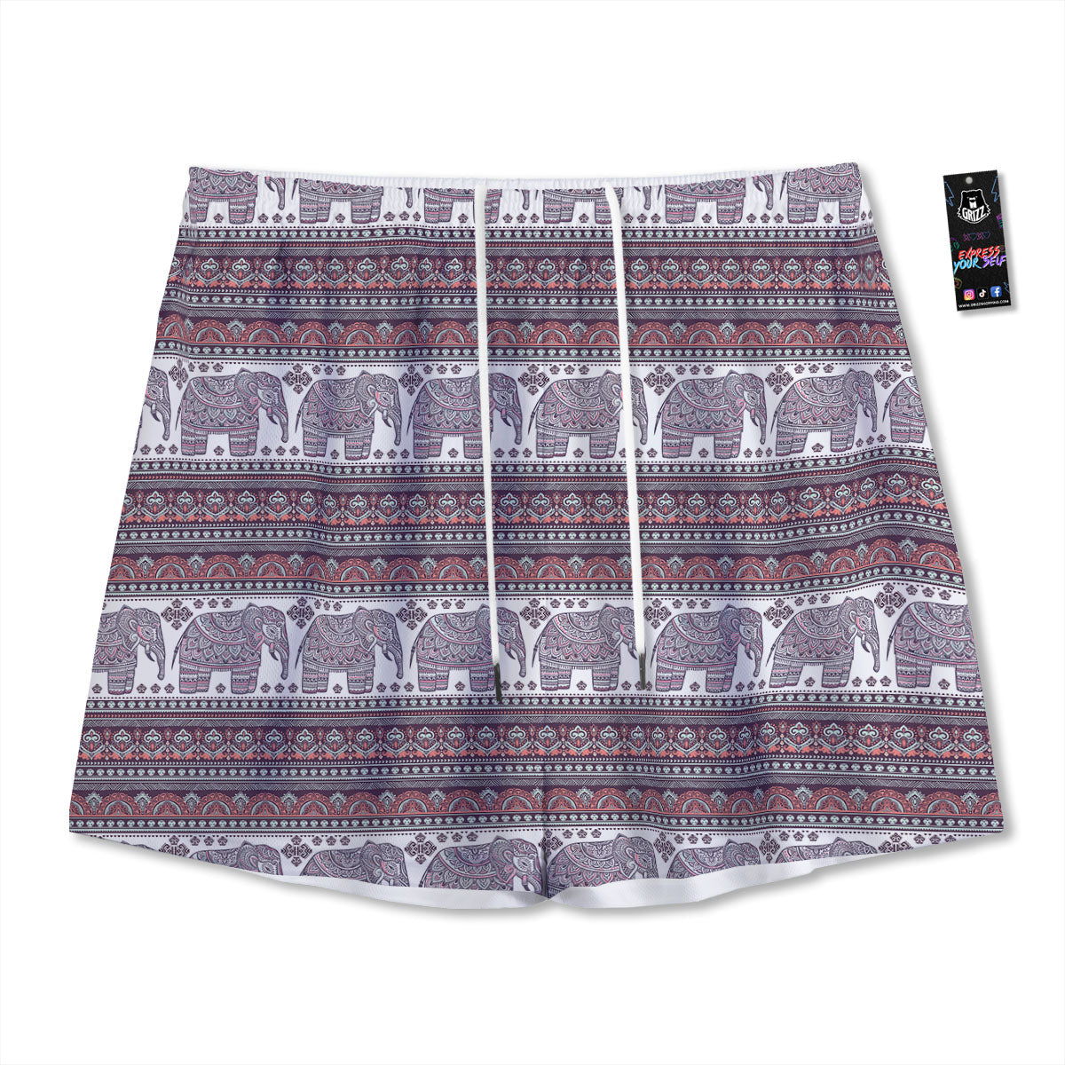 Elephant Indian Bohemian Print Pattern Mesh Shorts