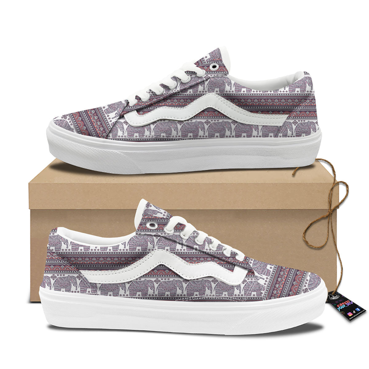 Elephant Indian Bohemian Print Pattern Skate Shoes-grizzshop