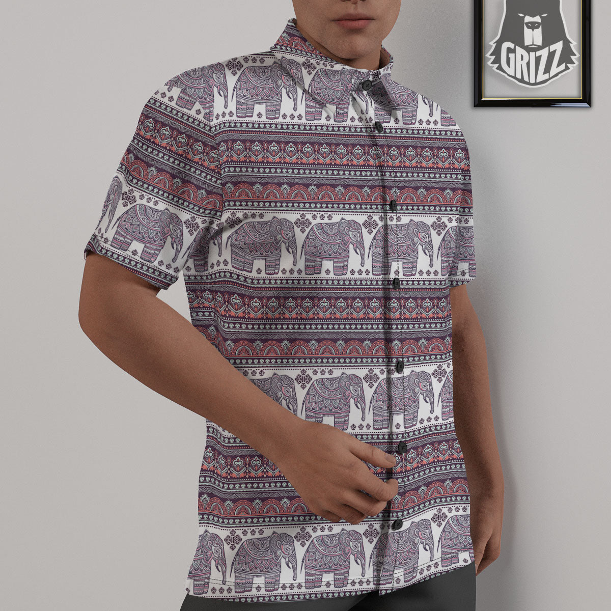 Elephant Indian Bohemian Print Pattern Untucked Shirts-grizzshop