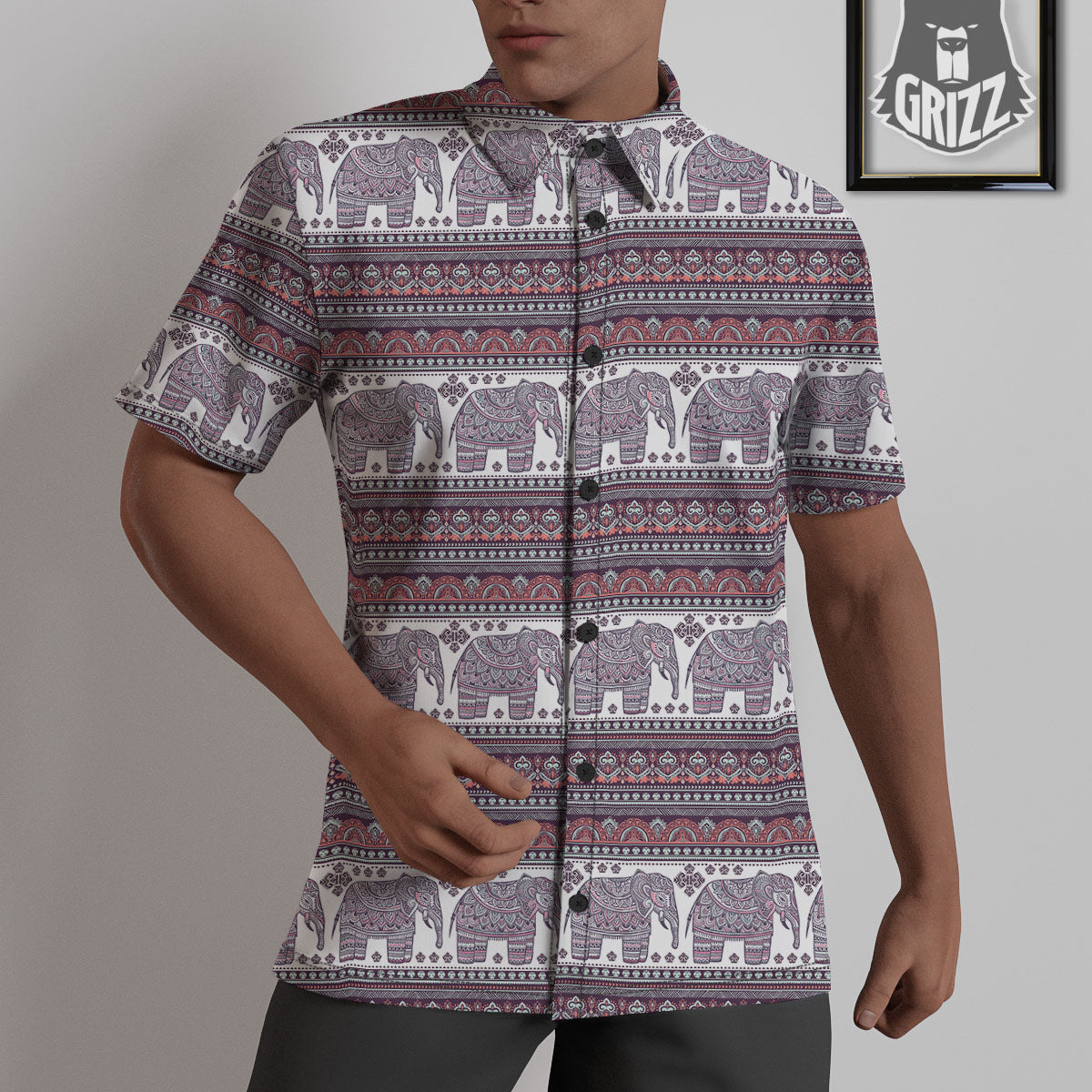 Elephant Indian Bohemian Print Pattern Untucked Shirts-grizzshop