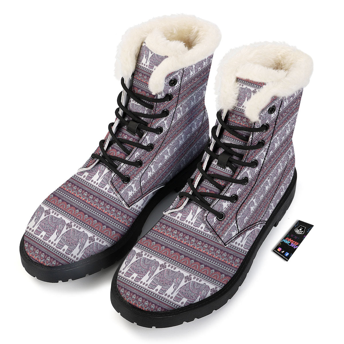 Elephant Indian Bohemian Print Pattern Winter Boots-grizzshop