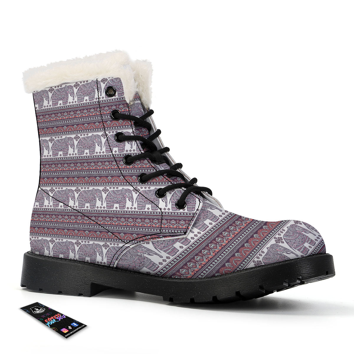Elephant Indian Bohemian Print Pattern Winter Boots-grizzshop
