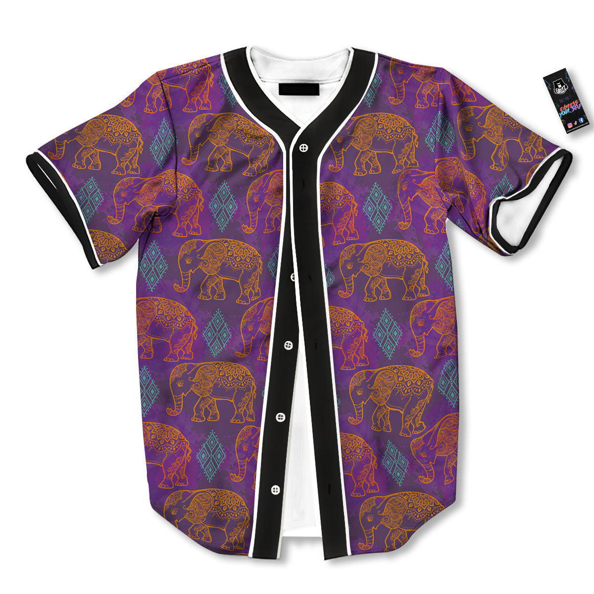 Elephant Indian Boho Print Pattern Baseball Jersey-grizzshop
