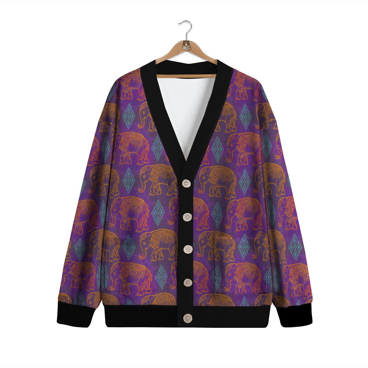 Elephant Indian Boho Print Pattern Cardigan-grizzshop