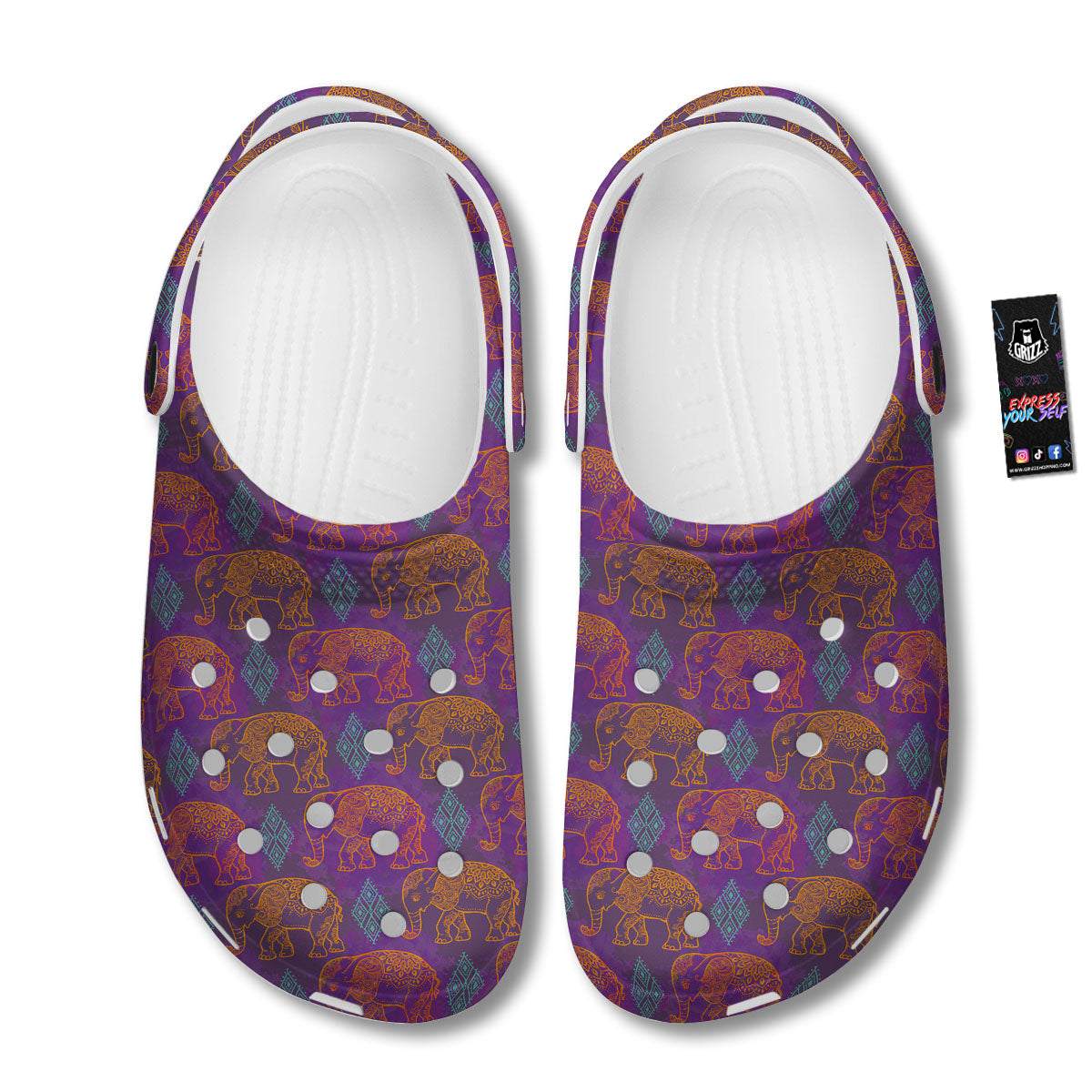 Elephant Indian Boho Print Pattern Clog-grizzshop