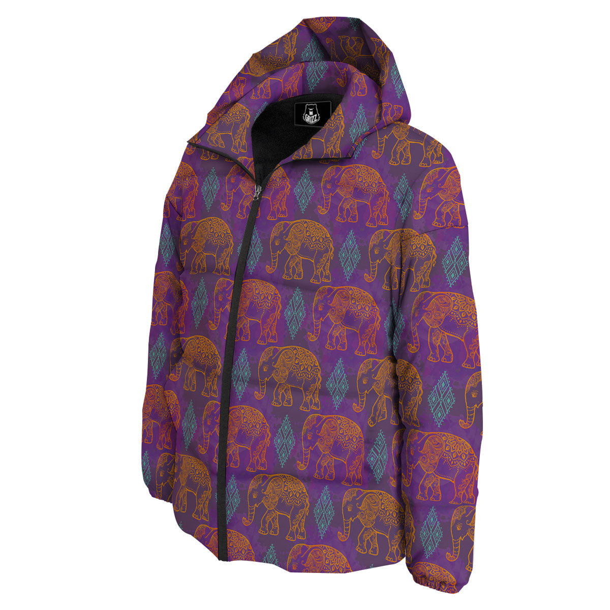 Elephant Indian Boho Print Pattern Down Jacket-grizzshop